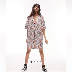 Topshop souvenir shirt dress in red and black floral
